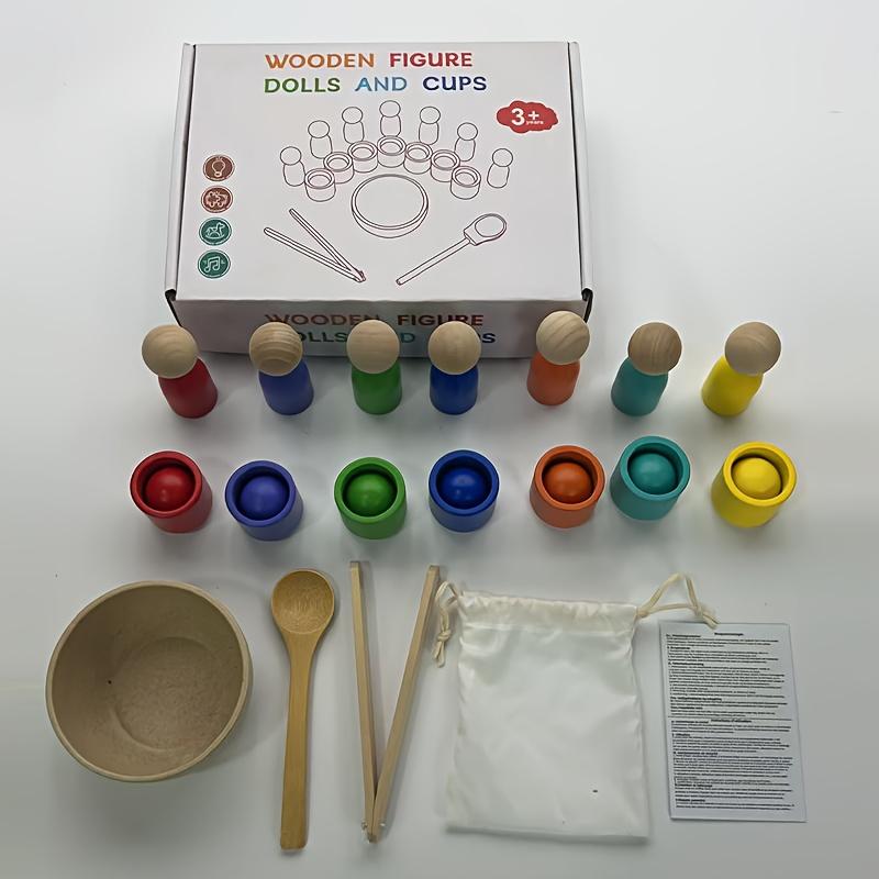 Wooden Classification Game Set, Rainbow Ball and Cup Color Classification Game, Fine Action Learning Toy, Puzzle Education Toy, Sensory Toy