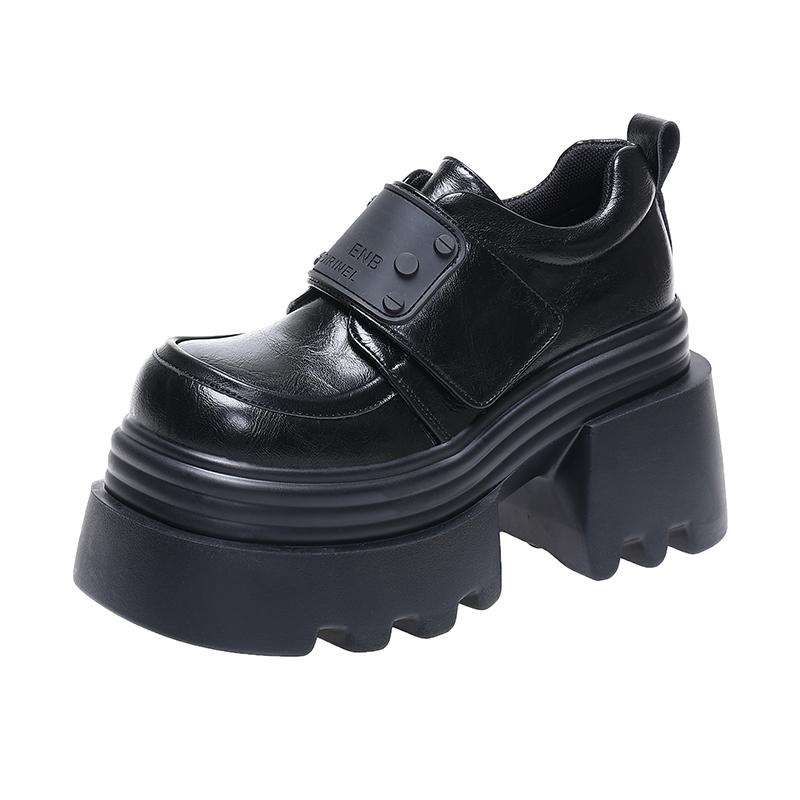 

Мода 10 см Каблуки Массивные Туфли-лодочки 2025 Новая Осень Весна Женская Обувь для Ходьбы Удобная Повседневная Кожаная Обувь Обувь на Платформе для Платья 39 чёрный