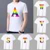 Men's Classic T-shirt Casual O-neck Rainbow Lettern Printing Pattern Series Commuter All-match Breathable White Shirt