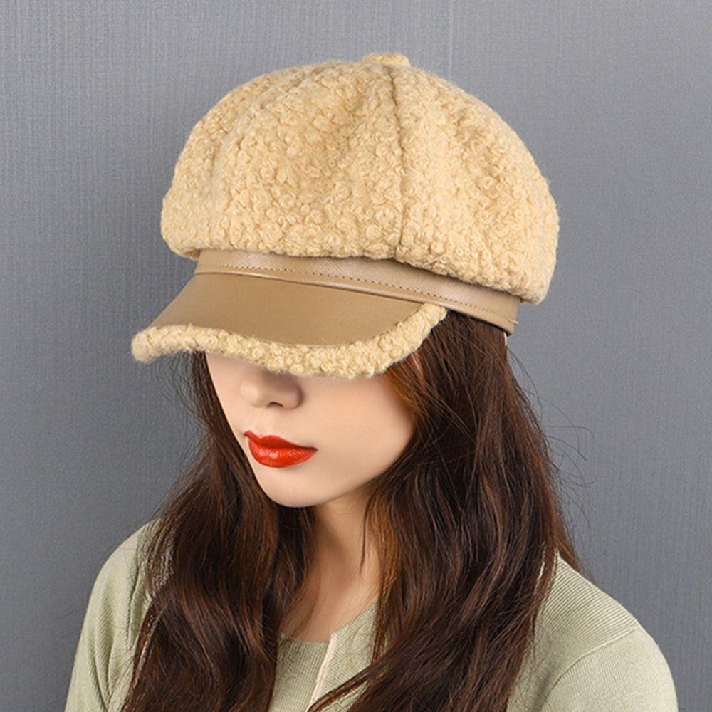 Autumn Winter Women Girls Octagonal Baseball Hat Wool Thicken Beret Warm Winter Cap