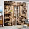 Retro Wooden House Pattern Printed Curtains, Pole Bag Curtains, Home Decoration, Room Decoration