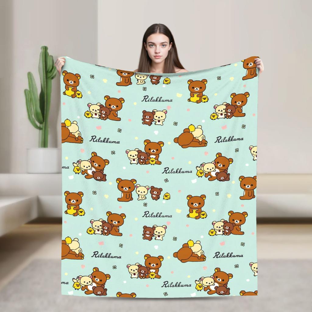 Rilakkuma Korilakkuma Cute Bear Flannel Blankets Kiiroitori Cartoon Funny Throw Blanket for Home 125*100cm Lightweight