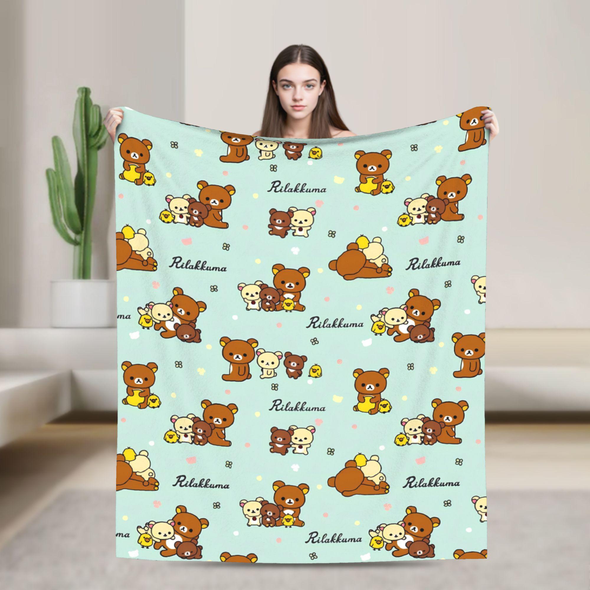 

Rilakkuma Korilakkuma Cute Bear Knitted Blankets Flannel Kiiroitori Cartoon Ultra-Soft Throw Blanket Outdoor Quilt Multifunction 30x40in