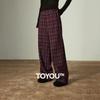 Women's Fleece-Lined Retro Plaid Wide-Leg Casual Pants