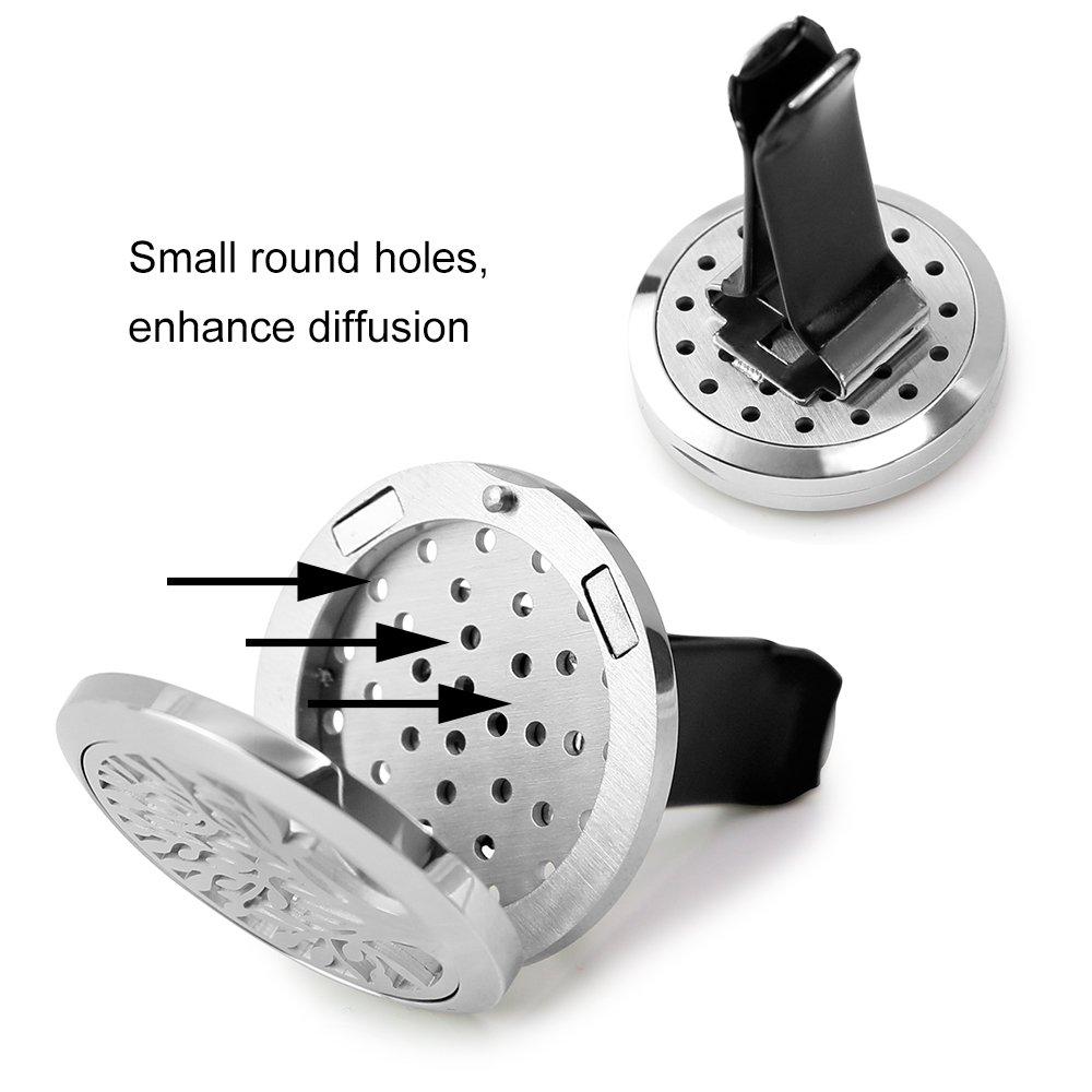 Car Air Freshener, 2PCS 30mm Stainless Steel with Vent Clip 12 Felt Pads