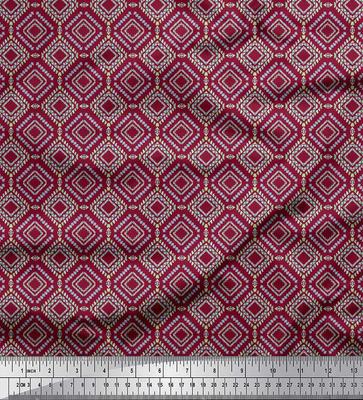 Red Japan Crepe Satin Fabric Diamond Geometric Print Fabric by the Metre 42 Inch