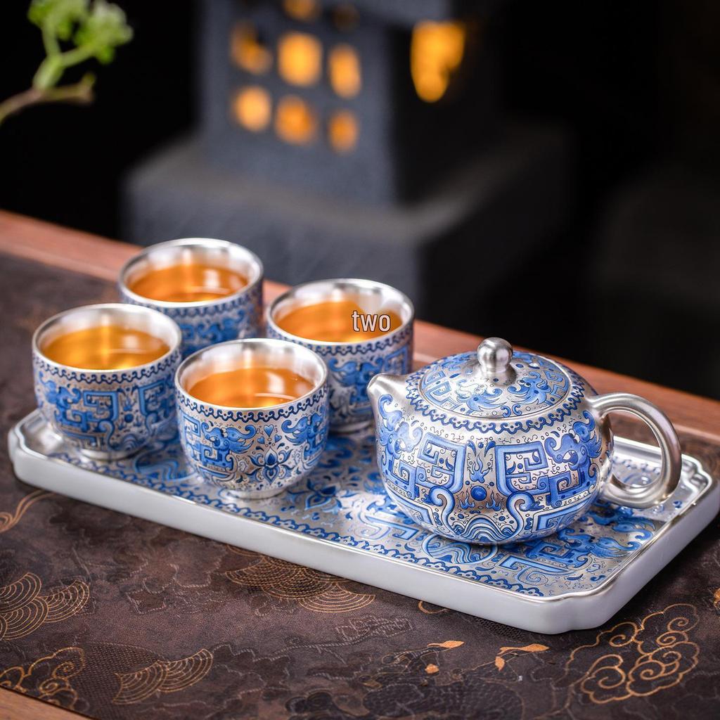 2025 Silver-Plated Ceramic Gongfu Tea Set with Teapot and Cups in Gift Box