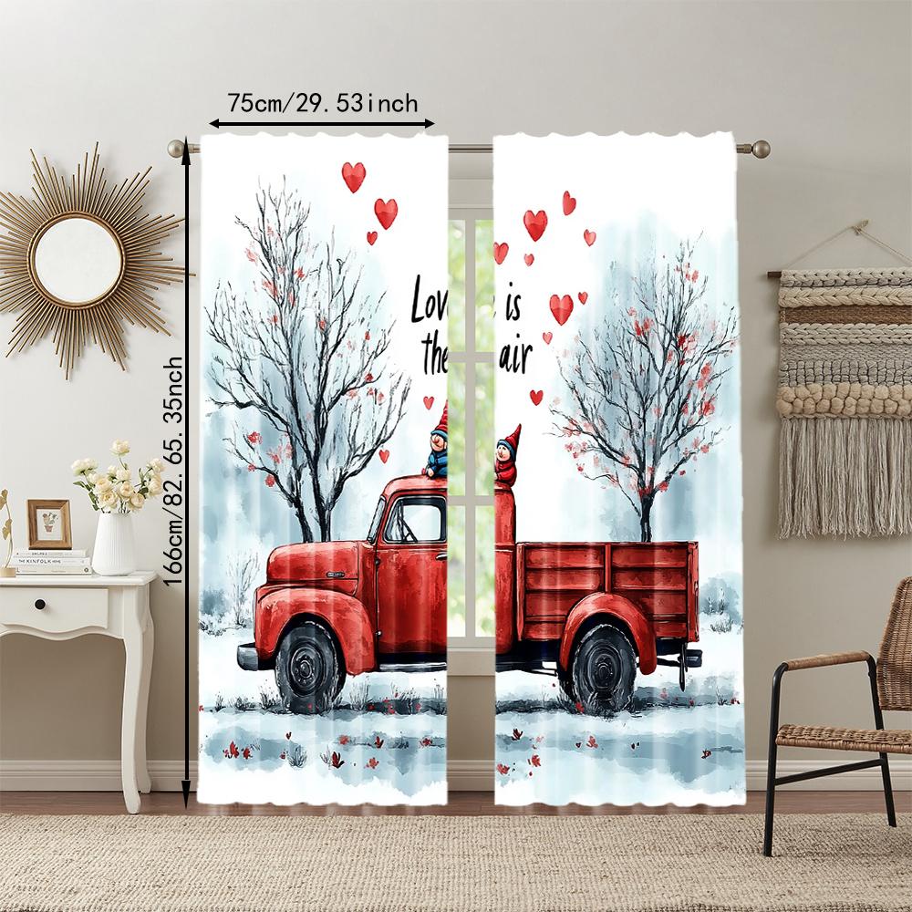 2 pcs, versatile polyester transparent curtains for home decoration Valentine's Day (2) for use in bedrooms and living rooms