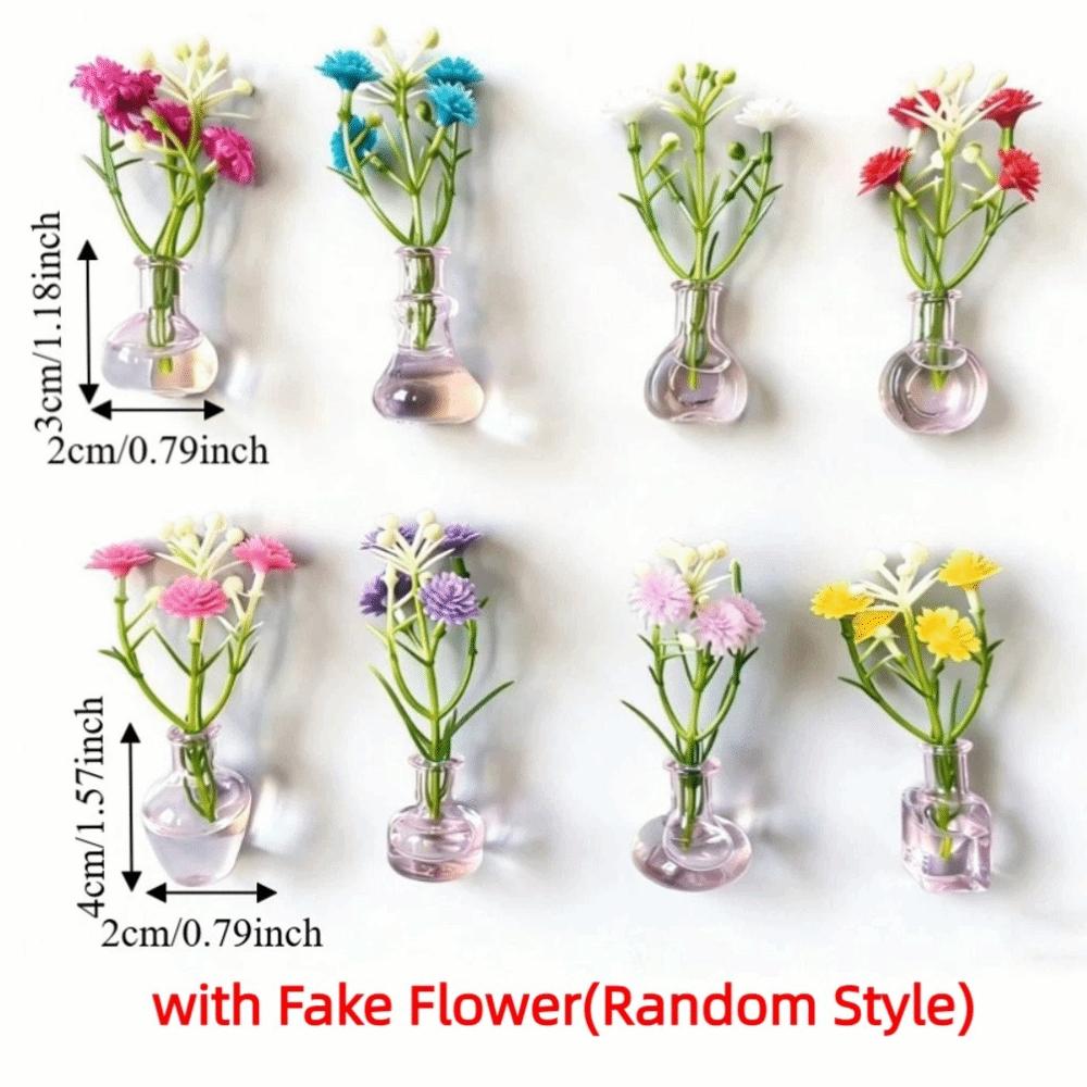 8/10 Stück DIY Mini-Glasvasen-Magnete Moderne Kreative Kühlschrankmagnete Vase 3D mit künstlicher Blume Winzige magnetische Knospenvasen