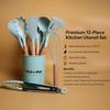 Set di 12 Utensili da Cucina in Silicone e Spatole | Strumenti Antiaderenti per Cucinare e Infornare con Manico in Legno