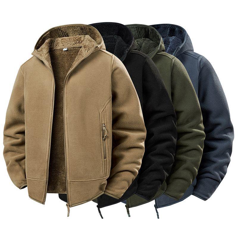 Men's Double-Sided Fleece Jacket: Extra Thick, Hooded, Casual, Fleece-Lined for Warmth - Ideal for Autumn and Winter.
