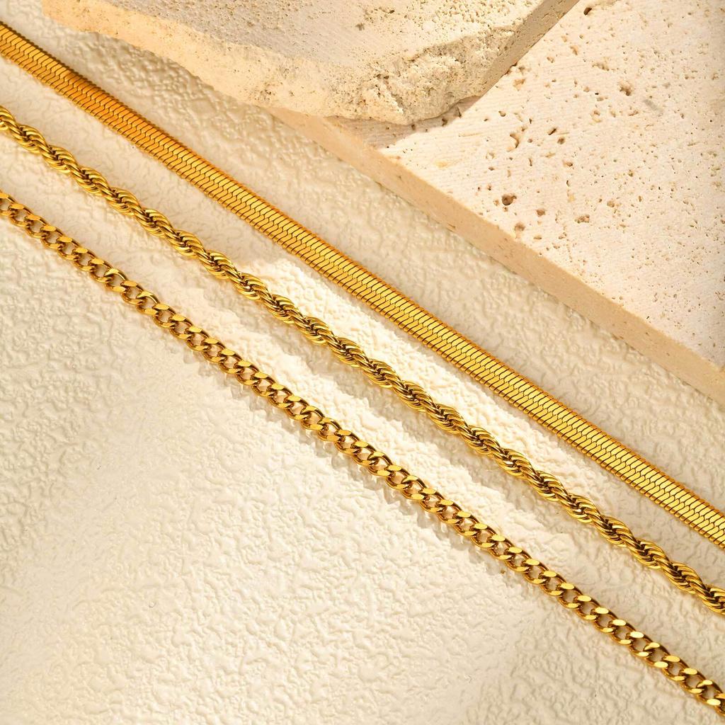 Layered Gold Plated Necklaces Non Tarnish, Herringbone/snake/rope/figaro Link Chain for Women, Waterproof Choker Necklace