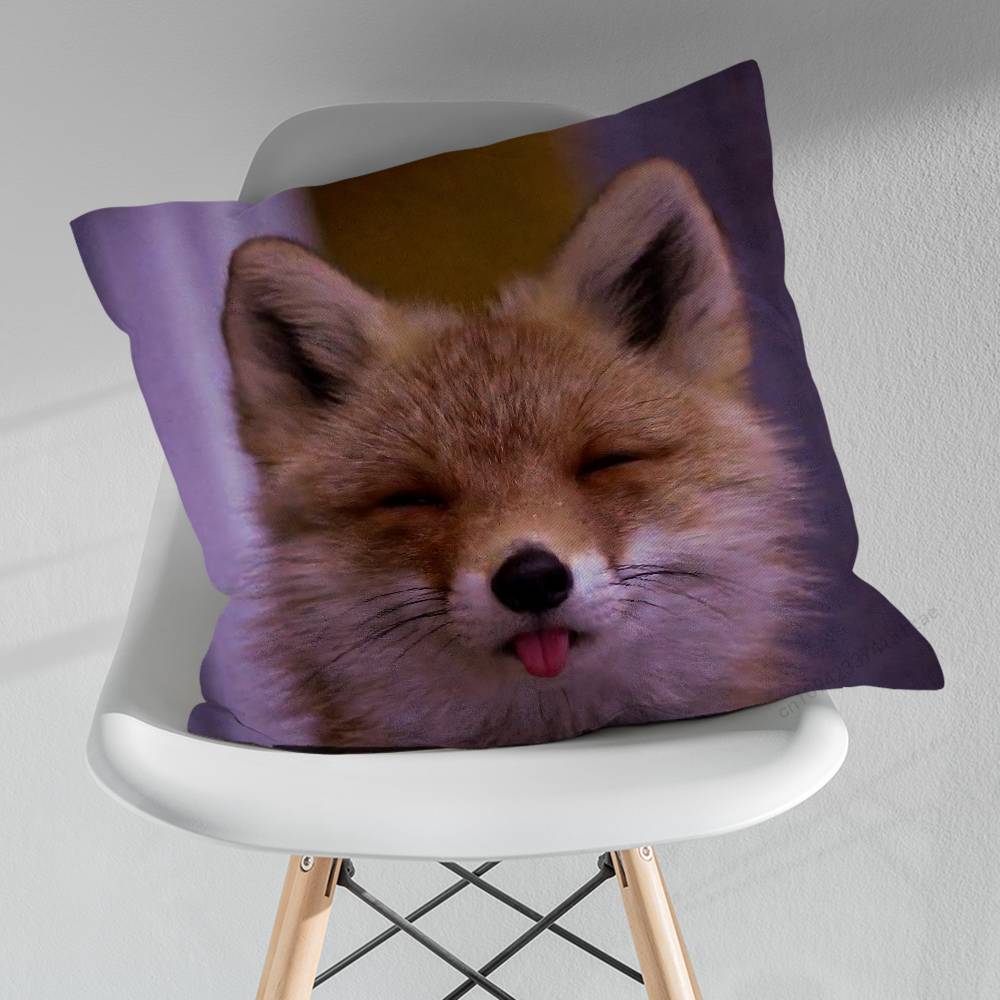 Cute Fox Animal Expression Throw Pillow Case Living Room Sofa Cushion Cover For Home Bedroom Decoration Protector