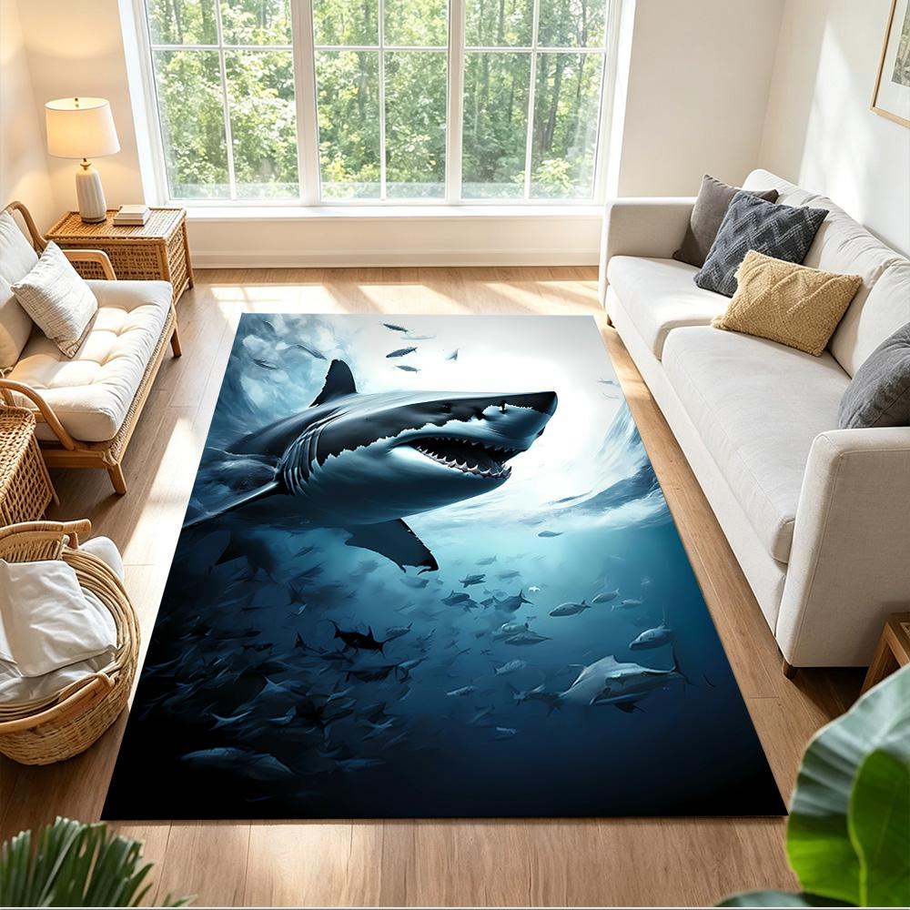 Shark Surface 2D Printed Floor Mat Shaggy Fabric Stain-resistant Surface Office & Lounge Rug Bohemian Boho Style Holiday Home Gift