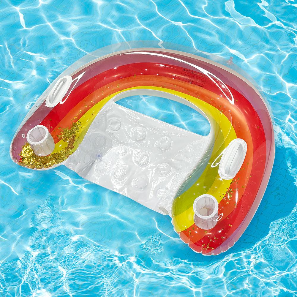 New Adult Inflatable Water Float Swim Ring Inflatable Mount Sequin Rainbow Seat Float Thickened Inflatable Float