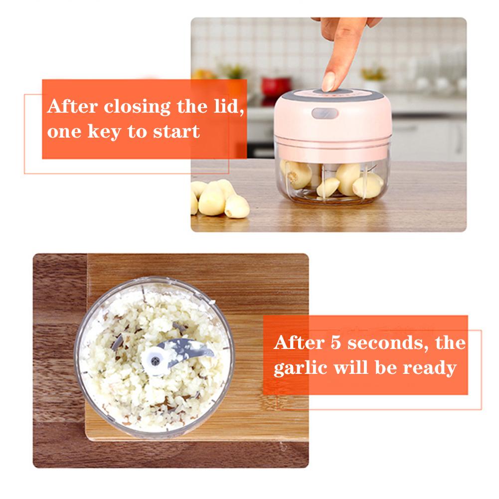 Electric Garlic Chopper, Mini Portable Veggie Chopper, 100ML/250ML USB Vegetable Onion Processor With Magnetic Safety Lock For Ginger Fruit Meat Chili