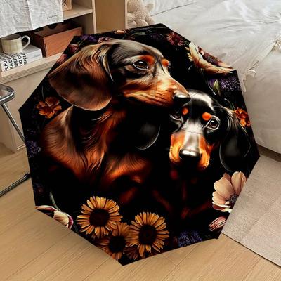 1PC Dachshund Flowers Umbrella-8-Rib Reinforced Portable Folding Travel Suitable for All Seasons Outdoor Daily Use-H0334