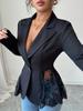 2026 Spring/Autumn Color Block Lace Waist Slimming A-line Women's Suit Jacket