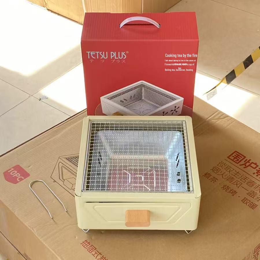 Churrasqueira a Carvão para Exterior com Grelha Redonda para Casa, Preparo de Chá, Acampamento e Uso como Fogão de Aquecimento