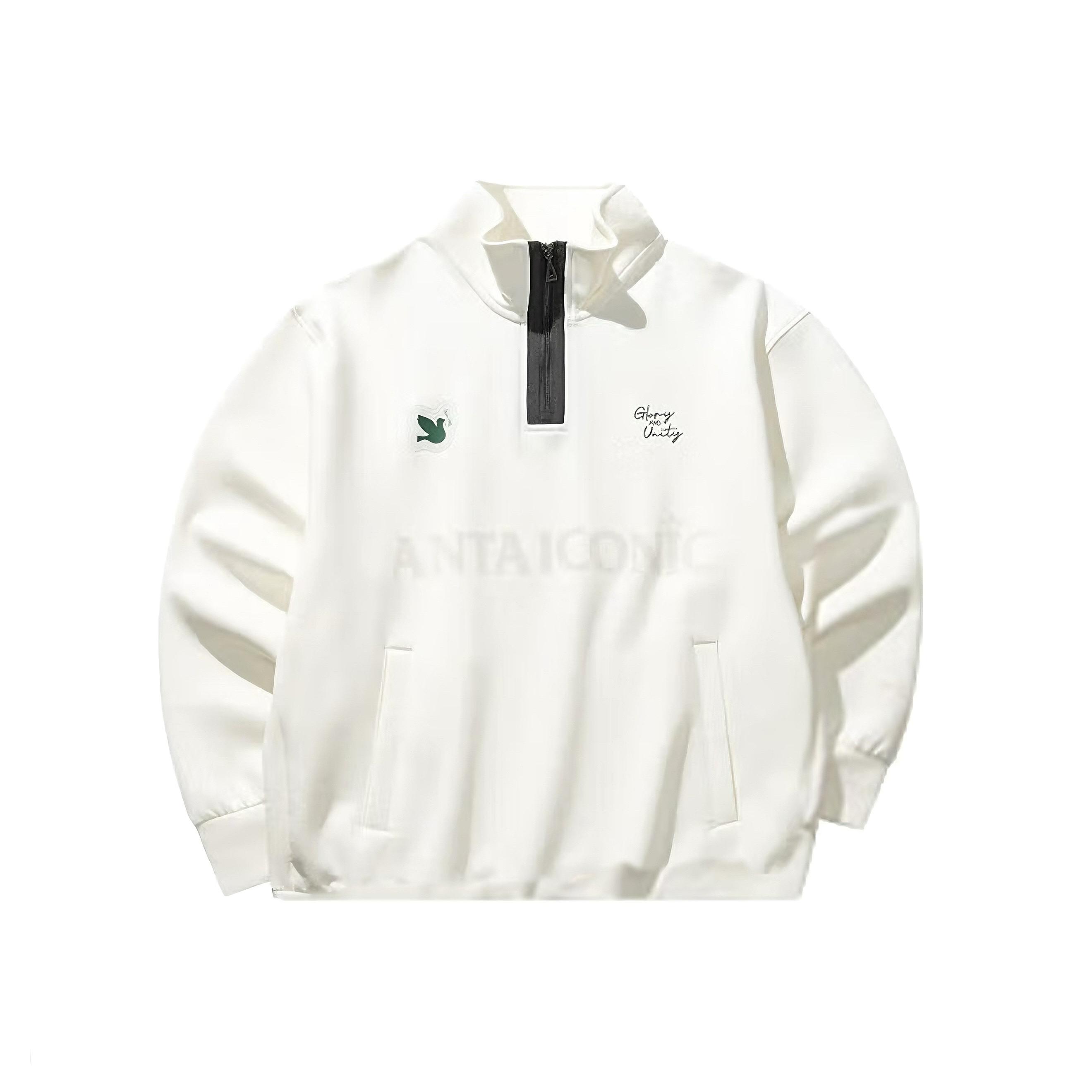 

Anta Loose Fit Warm Stand Collar Pullover Sweatshirt With Letter Print Unisex sweatshirt Ivory 152518722-4 L
