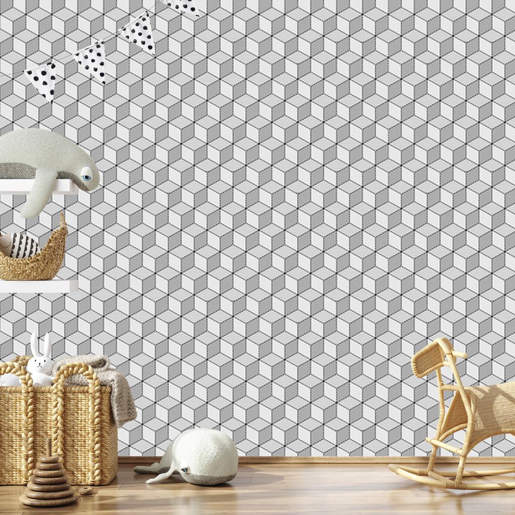 Geometric Black and White Cubes Wallpaper for Living Room and Bedroom 50x1000
