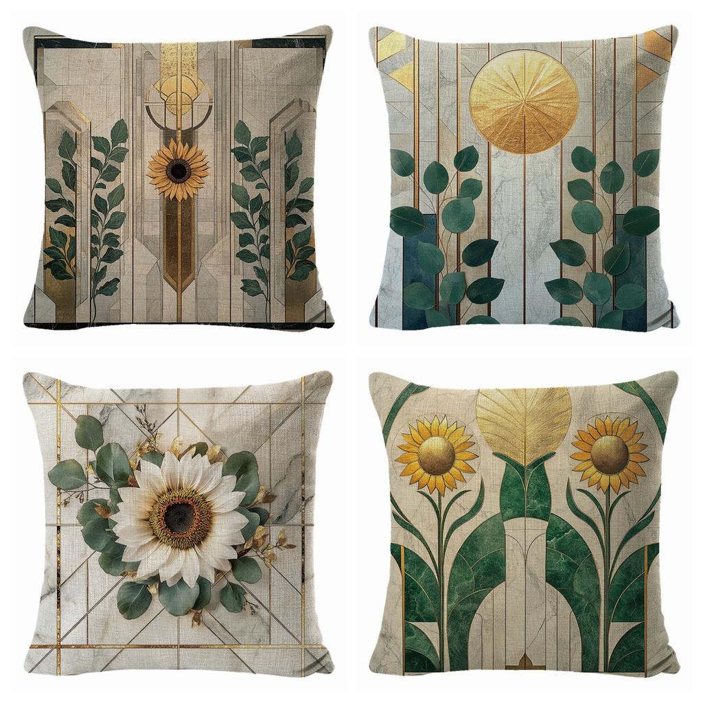 New Four-piece Set of Sunflower Linen Pillowcases and Pillows for Seasonal Festivals with Labels