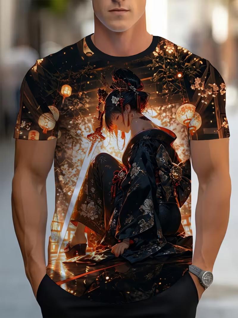

Men s Retro 3D Graphic Print T-Shirt - Perfect for Daily Wear and Vacation S