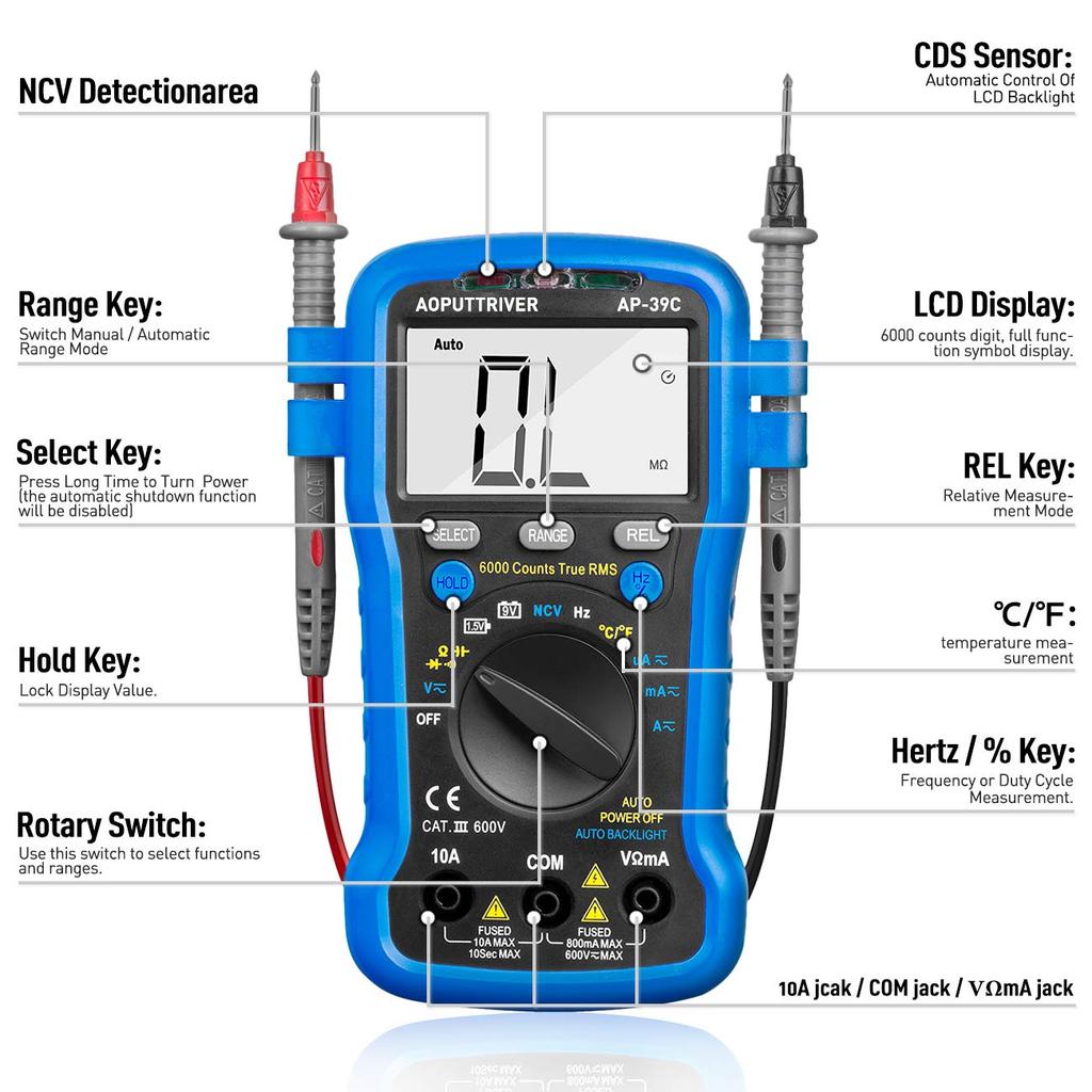 Digital Multimeter Auto Ranging TRMS Multimeter AP-39C