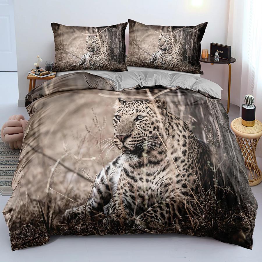 Lion Tiger King Queen Duvet Cover Lovely Wild Animals Bedding Set For Kids Teens Adults Wildlife Grey Black 2/3pcs Quilt Cover