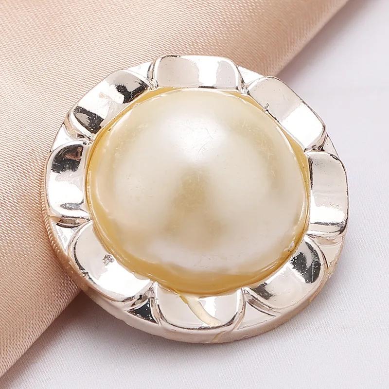 10pcs Pearl Gold Metal Women Coat Buttons For Clothing Vintage Sweater Decorative Buttons Quality Sewing Accessories