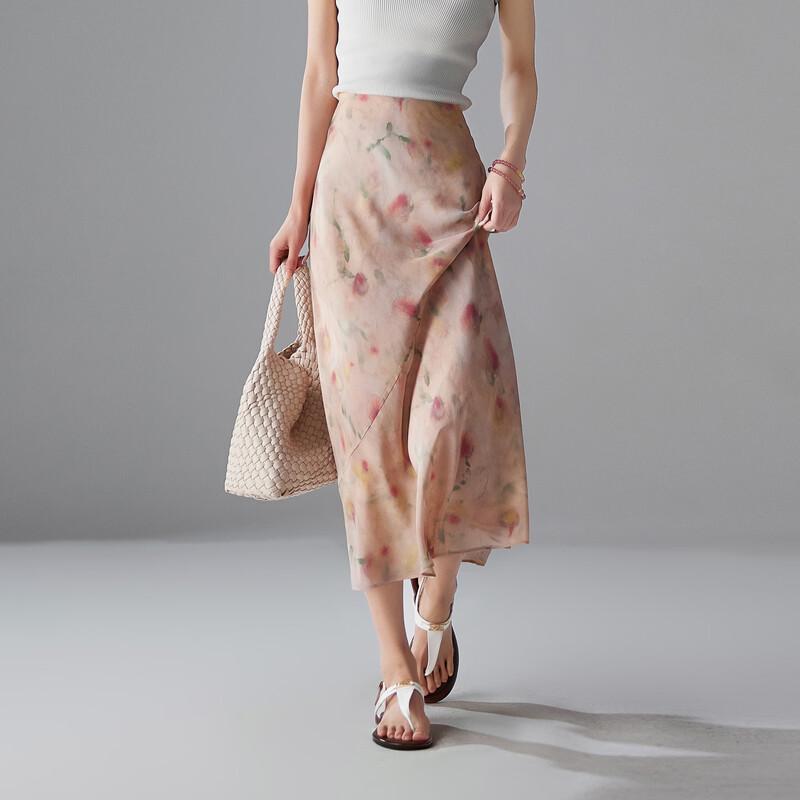 SOFSIL Women s Silk High-Waisted Floral Print Skirt 29/XL