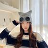 Fashion Cat Ears Knitted Pullover Hat Ladies Autumn and Winter Glasses Wind-proof Cold Fleece Warm Ear Cap