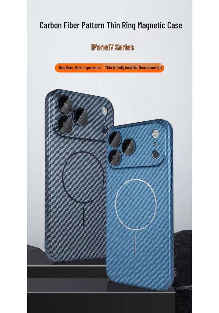 Carbon Fiber Pattern Magnetic Phone Case for Apple 17 Pro Max with Full Lens Coverage, Compatible with 16/15/14/13 PM, Hard Shell.