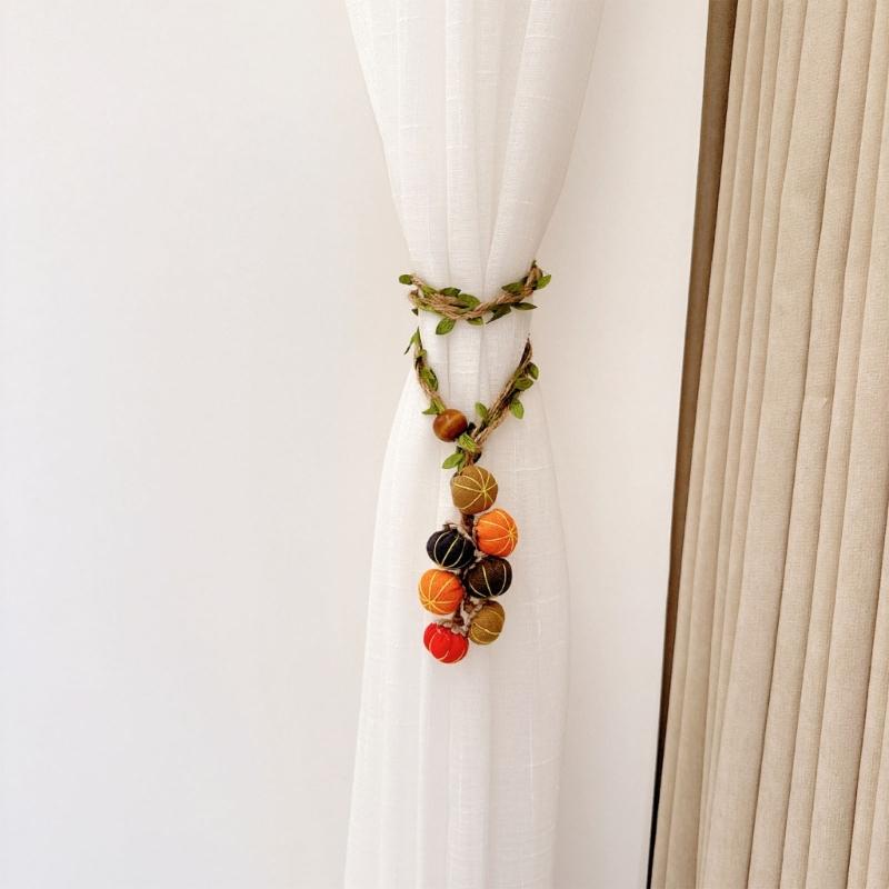 Harvest Curtain Holdback in Polyester with Pumpkin Charms for Window Panels, Door Curtains, and Seasonal Party Displays