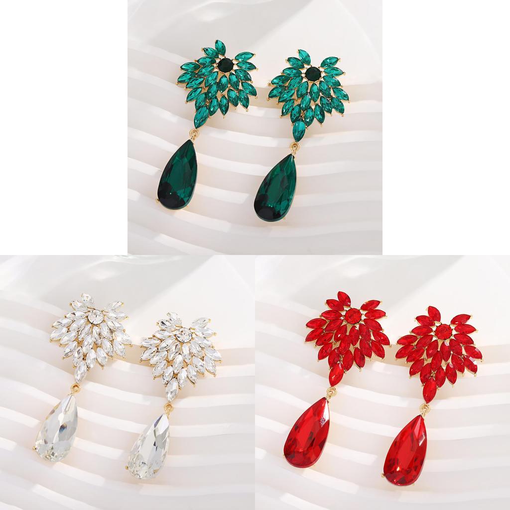 Elegant Alloy Drop Earrings For Women With Flower Shape And Rhinestone Detailing For Gift Giving