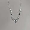 Gothic Punk Sliver Color Vampire Bat Red Black Crystal Pendant Choker Necklace for Men Women Halloween Party Jewelry Accessory