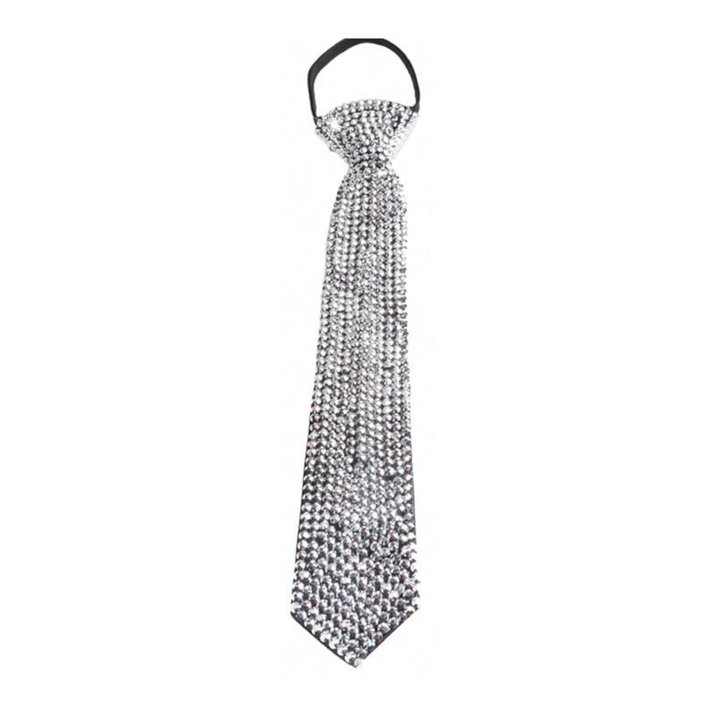Glittering Rhinestones JK Necktie Knot Free for Women Men Shimmering Neck Tie Club Party Necklace Tie Costume Neckwear