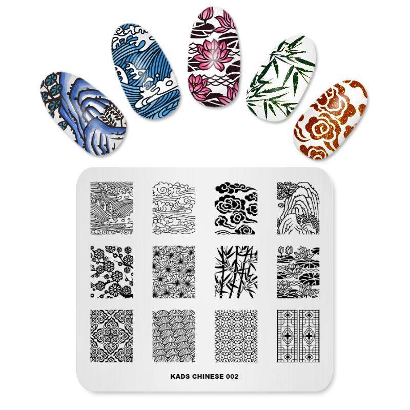 

KADS китайский 002 пластины для штамповки ногтей бамбуковые волны облако цветок украшение для ногтей штамп пластина для штамповки ногтей