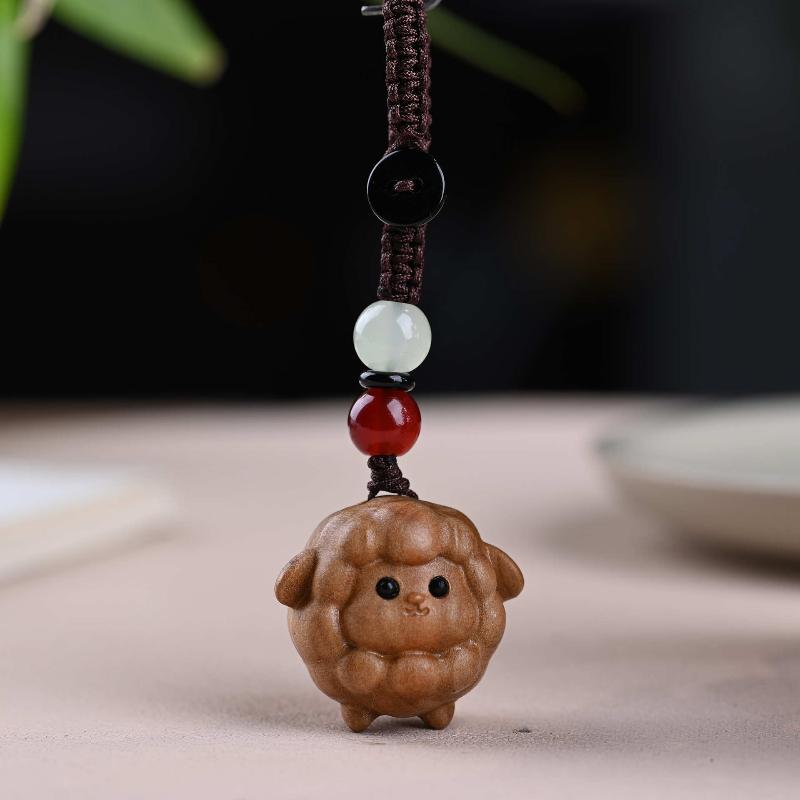 Cute Sheep Goat Shape Charm Diy Making Accessories Jewelry Findings Keychain Components Wood Car Keyring Sandalwood Keychains