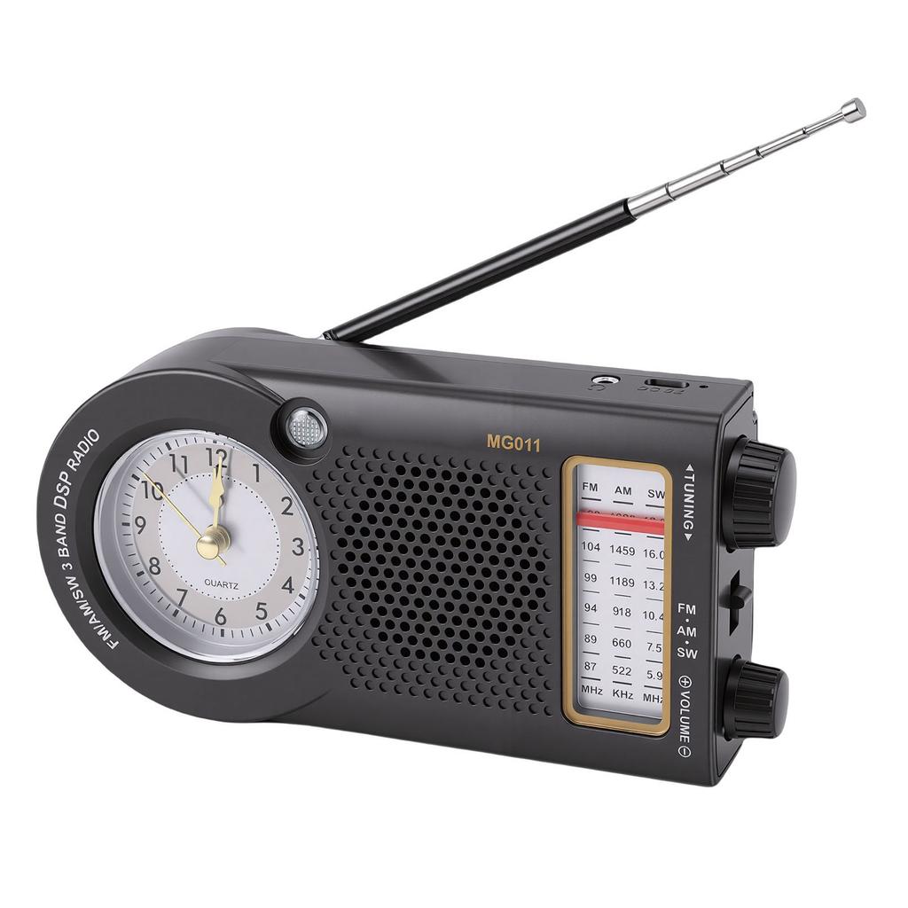 Portable Radio Rechargeable Battery Operated FM AM SW Multi Band Radio with Clock 3W Speaker for Music News Traffic Updates