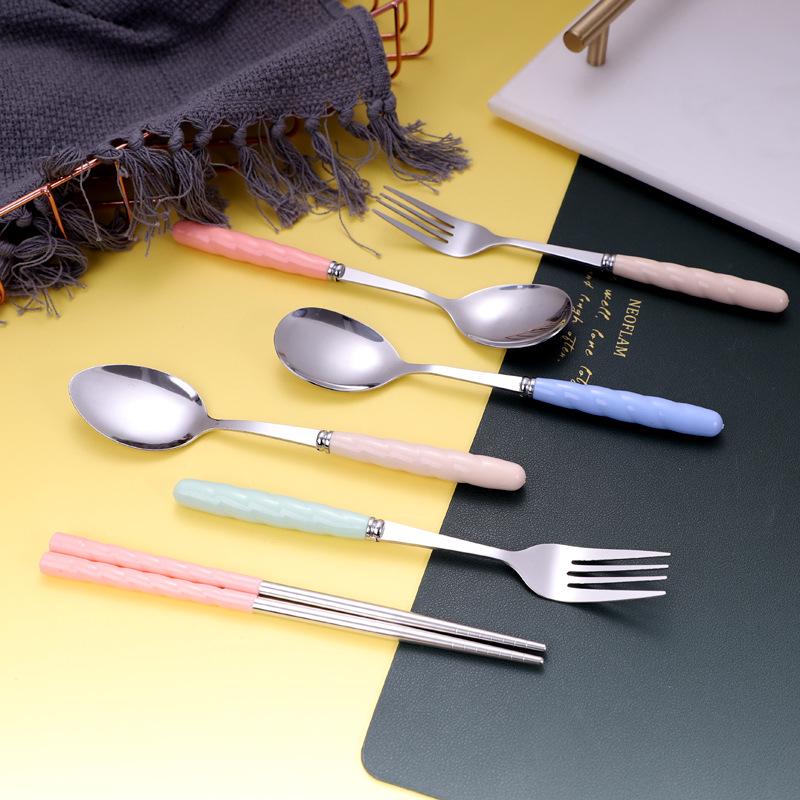 Wheat Straw Stainless Steel Portable Cutlery Set: Fork, Spoon & Chopsticks for Students, Office, and Travel