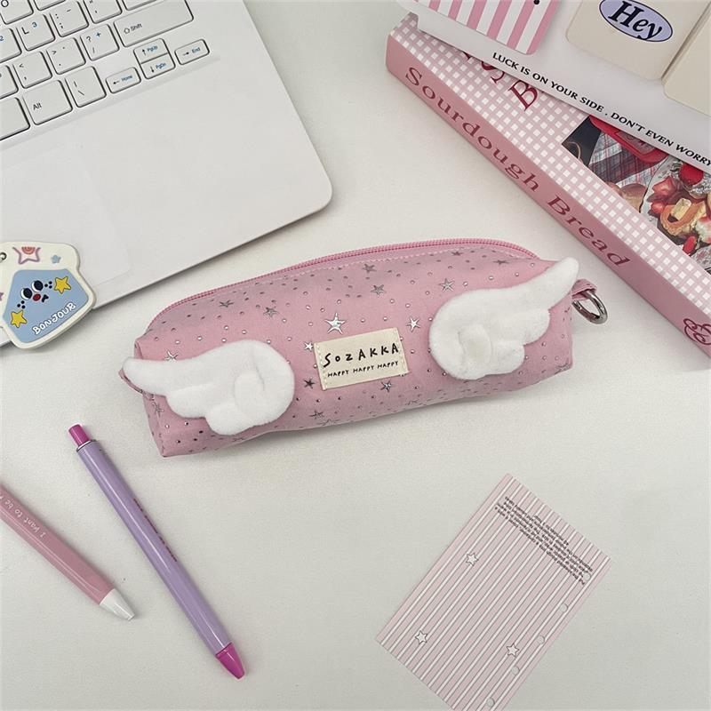 

Cute Sweet Angel Wings Star Pencil Case Large-Capacity Student Stationery Storage Bag Portable Girly Cosmetic Bag Gifts розовый