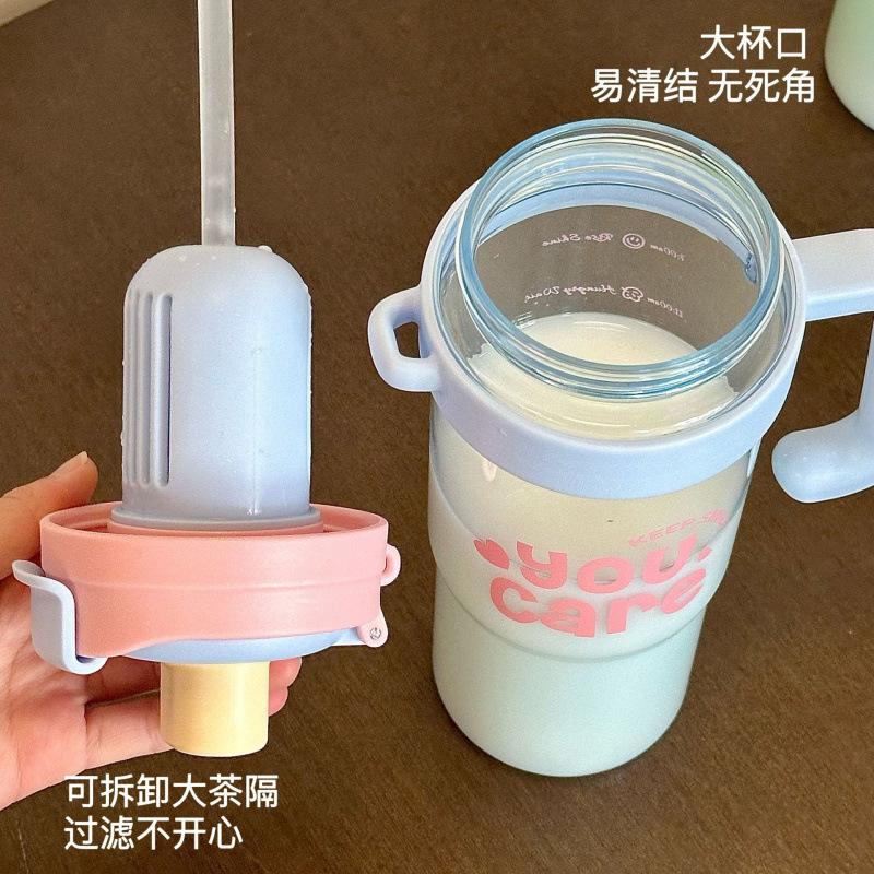 Water bottle new summer large-capacity plastic cup Big Mac cold ice cup high value double drinking cup handle straw cup
