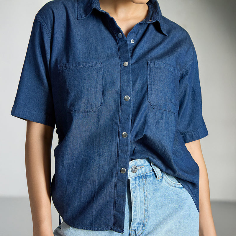 Virgio Women Regular Length Short Box Fit Collar Neck Shirt