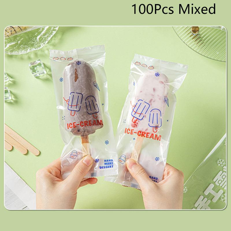 

100 шт. Мультяшные пищевые пакеты для мороженого, одноразовые пластиковые защитные чехлы, запаянные машинным способом упаковочные пакеты для DIY