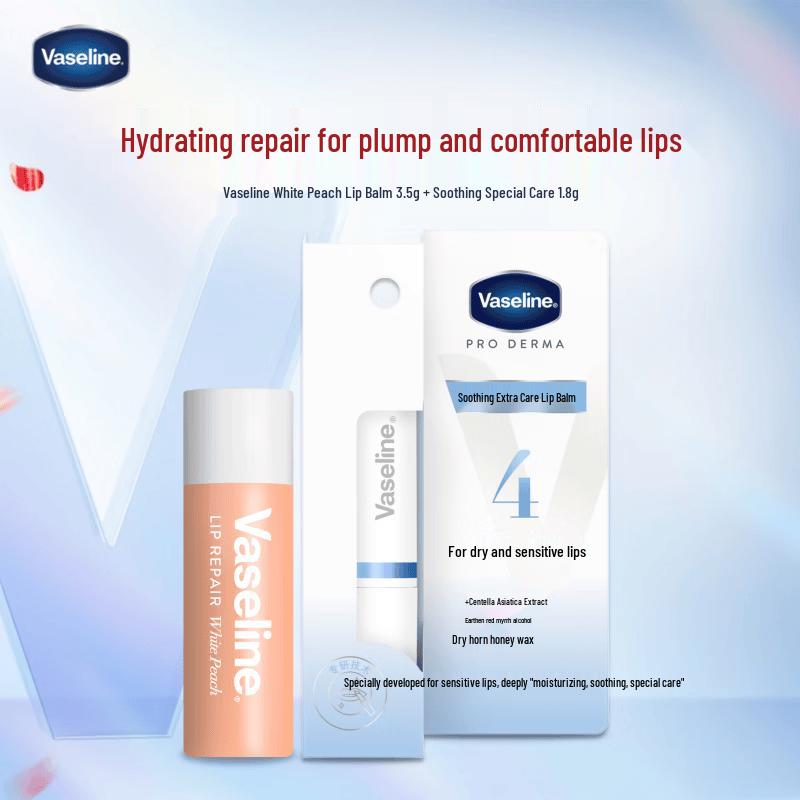 Vaseline White Peach & Soothing Lip Balm Duo Set