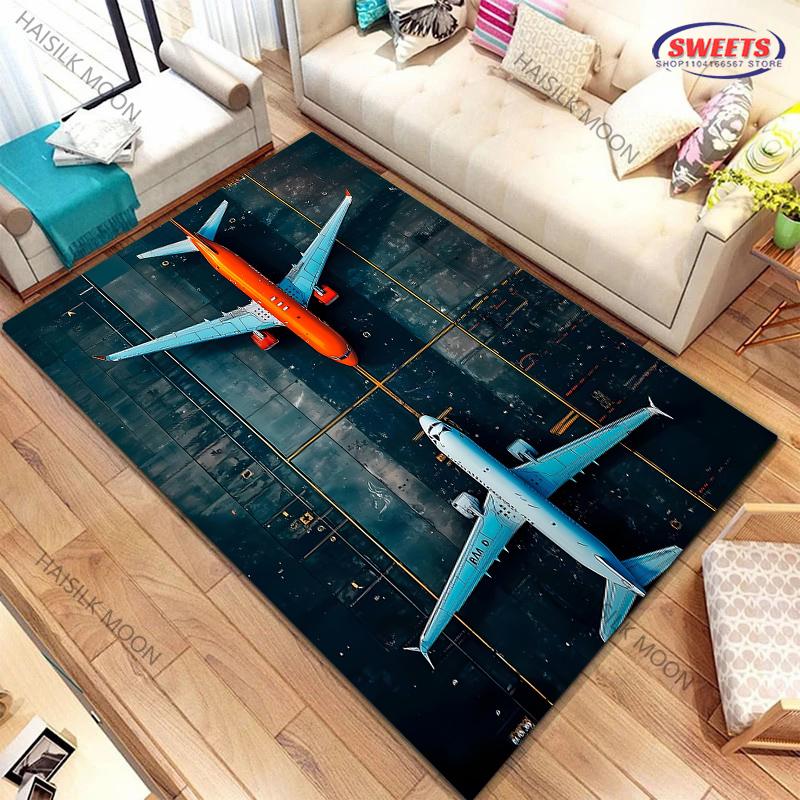 17 Style Airport Landing Strips Top View Aircraft Carpet Rug for Bedroom Living Room Home Sofa Decor, Kids Non-Slip Decor Mats