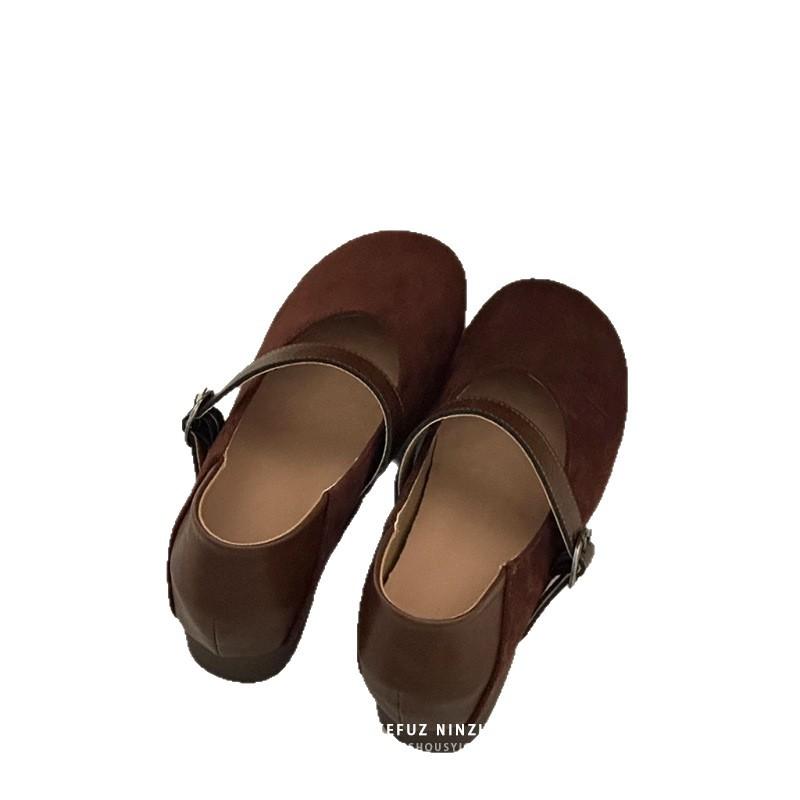 Sheepskin Version~ Small Man Inner Height Increase 7CM Mary Jane Shoes 2025 New French One-word Buckle Thick Heel Single Shoes Women