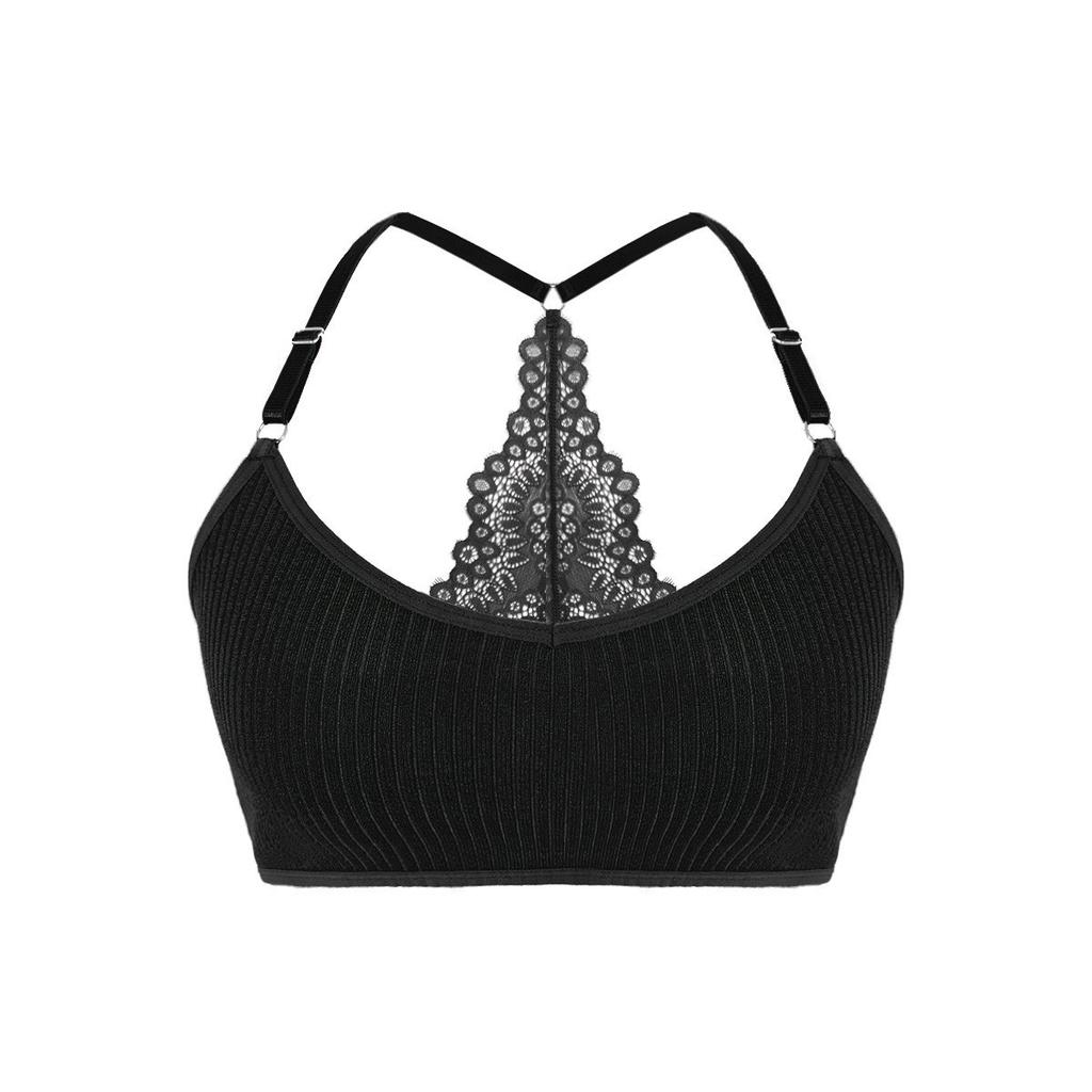 Women Solid Ribbed Adjustable Thin Strap Wireless Casual Bra
