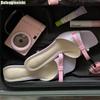 Bowknot One-Strap High Heels Slipper for Women 2025 Summer New Square Toe Slides Open Toe Sexy Lace Sole Casual Sandals